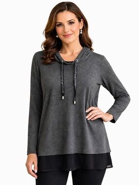 Chico's Charcoal and Black Knit Sparkle String Hoodie